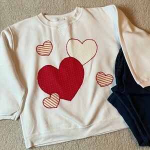 Homemade Heart Design Sweatshirt - Red and White, size small